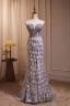 High-end Grey Handmade  Beading Pearl Sequins Feather Evening Dresses 2024 Trumpet / Mermaid Strapless Sleeveless Backless Evening Party Floor-Length / Long Formal Dresses