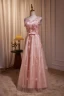 Chic / Beautiful Blushing Pink Beading Appliques Lace Flower Prom Dresses 2024 A-Line / Princess V-Neck Sleeveless Backless Floor-Length / Long Prom Formal Dresses