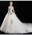 Élégant Champagne Robe De Mariée 2018 Princesse En Dentelle Fleur Perlage Gland Faux Diamant De l'épaule Dos Nu Manches Courtes Cathedral Train Mariage