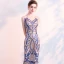 Charmant Bleu Roi Champagne Robe De Soirée 2018 Trompette / Sirène Paillettes V-Cou Dos Nu Sans Manches Longue Robe De Ceremonie