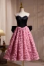Charming Black Ruffle Flower Party Dresses 2024 A-Line / Princess Strapless Sleeveless Backless Bow Knee-Length Evening Party Cocktail Party Formal Dresses