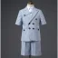 Mode Gris Bleu Ciel Costume Garçon Mariage 2021 Manches Courtes Noeud Cravate