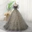 Chic / Belle Gris Perlage Paillettes Robe De Bal 2023 Robe Boule Encolure Carrée Manches Courtes Dos Nu Longue Promo Robe De Ceremonie