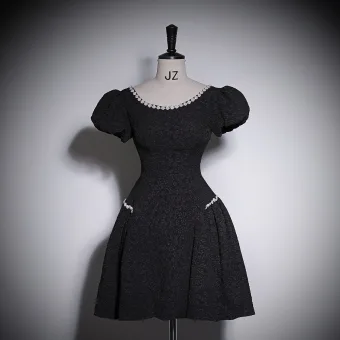 Chic Belle Noire Perle Paillettes Courte Robe De Bal 2023 Princesse Encolure Dégagée Manches Courtes Dos Nu Promo Robe De Ceremonie