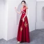 Chinese style Burgundy Evening Dresses  2018 A-Line / Princess Bow Embroidered High Neck Backless Cap Sleeves Floor-Length / Long Formal Dresses