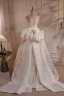 Elegant Beige Pearl Lace Flower Prom Dresses 2024 A-Line / Princess Spaghetti Straps Sleeveless Backless Bow Floor-Length / Long Prom Formal Dresses