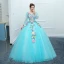 Affordable Flower Fairy Yellow Prom Dresses 2018 Ball Gown Appliques V-Neck Backless 3/4 Sleeve Floor-Length / Long Formal Dresses