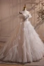 Elegant White Appliques Cascading Ruffles Prom Dresses 2024 A-Line / Princess Spaghetti Straps Short Sleeve Backless Sweep Train Prom Prom Dresses