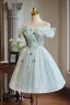Chic / Belle Vert Cendré Appliques Perlage Paillettes Courte Robe De Fête 2024 Princesse De l'épaule Manches Courtes Dos Nu Robe De Ceremonie