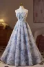 Märchen Himmelblau Perlenstickerei Applikationen Perle Pailletten Ballkleider 2025 Ballkleid Bandeau Ärmellos Rückenfreies Lange Ball Festliche Kleider