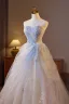 Chic / Beautiful Sky Blue Beading Pearl Sequins Prom Dresses 2025 Ball Gown Strapless Sleeveless Backless Floor-Length / Long Prom Formal Dresses