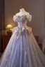 Flower Fairy Lavender Beading Lace Flower Pearl Sequins Prom Dresses 2025 Ball Gown Off-The-Shoulder Short Sleeve Backless Floor-Length / Long Prom Formal Dresses
