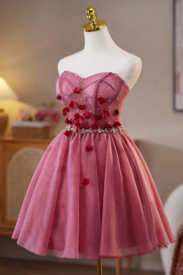 Sexy Fushia Faux Diamant Appliques Courte Robe De Fête 2025 Bustier Sans Manches Dos Nu Soirée Robe De Ceremonie