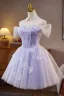 Charmant Lavande Appliques Anniversaire Robe De Fête 2025 De l'épaule Manches Courtes Dos Nu Longue Robe De Ceremonie