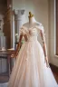 Chic / Beautiful Champagne Glitter Pearl Prom Dresses 2024 Ball Gown Off-The-Shoulder Short Sleeve Backless Floor-Length / Long Prom Formal Dresses