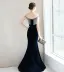 Elegant Navy Blue Evening Dresses  2018 Trumpet / Mermaid Beading Tassel Suede Scoop Neck Backless Short Sleeve Floor-Length / Long Formal Dresses