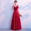 Elegant Burgundy Prom Dresses 2019 A-Line / Princess Ruffle Beading V-Neck Backless Short Sleeve Floor-Length / Long Formal Dresses