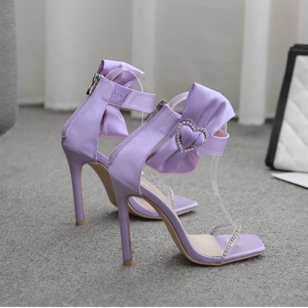 Sexy Lavande Promo Sandales Femme 2021 Faux Diamant Noeud Bride Cheville 11 cm Talons Aiguilles Peep Toes / Bout Ouvert Sandales Talons Hauts
