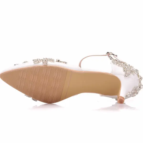 Sjarmerende Hvit Ball Damesko 2018 Spenne Rhinestone 5 cm Stiletthæler Spisse Høyhælte