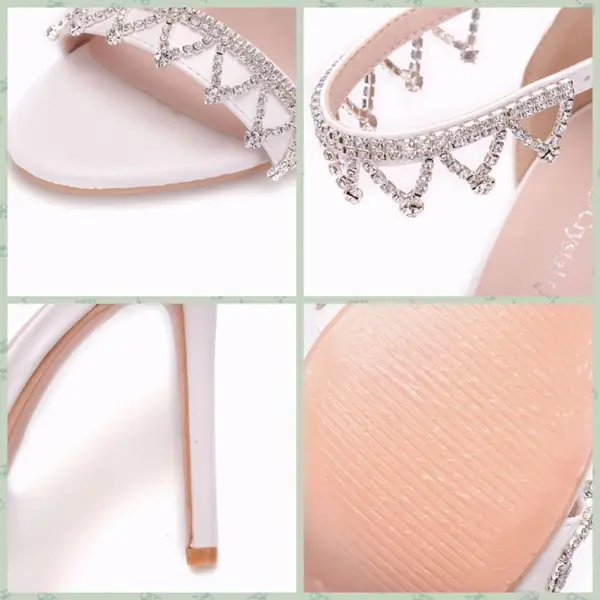 Moderne / Mode Blanche Soirée Sandales Femme 2018 Faux Diamant Bride Cheville 11 cm Talons Aiguilles Peep Toes / Bout Ouvert Sandales