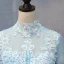 Chic / Beautiful Pool Blue Quinceañera Prom Dresses 2018 Ball Gown Lace Appliques Beading High Neck Backless Long Sleeve Floor-Length / Long Formal Dresses