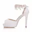 Modern / Fashion White Wedding Shoes 2018 Pearl Rhinestone Tassel 11 cm Stiletto Heels Open / Peep Toe Wedding High Heels