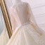 Elegant Champagne Wedding Dresses 2018 Ball Gown Lace Flower See-through Beading Sequins Scoop Neck Long Sleeve Royal Train Wedding