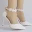 Chic / Beautiful Black Wedding Shoes 2018 Pearl Lace Ankle Strap 9 cm Stiletto Heels Pointed Toe Wedding High Heels