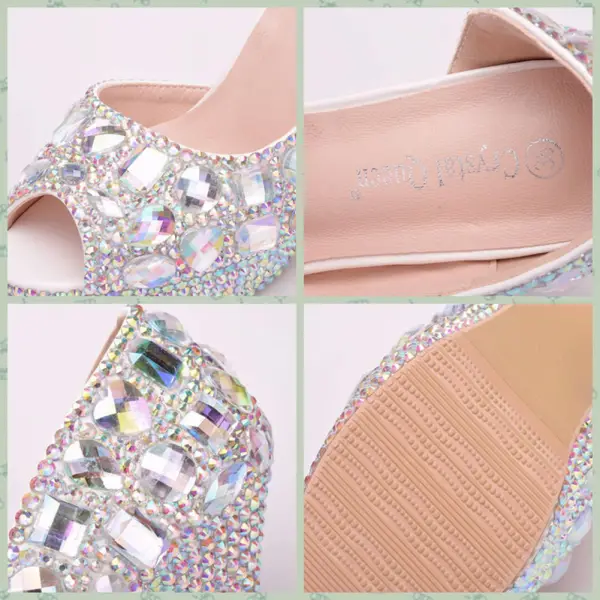 Amazing / Unique Silver Wedding Shoes 2018 Crystal 11 cm Stiletto Heels Open / Peep Toe Wedding High Heels