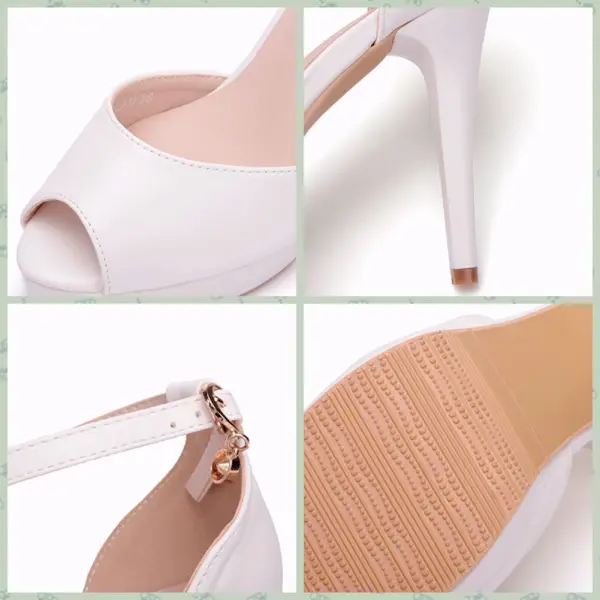 Modest / Simple White Casual Womens Shoes 2018 Ankle Strap 11 cm Stiletto Heels Open / Peep Toe High Heels