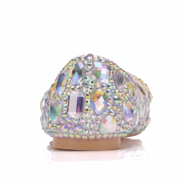 Scintillantes Argenté Chaussure De Mariée 2018 Cristal Faux Diamant À Bout Pointu Plate Mariage