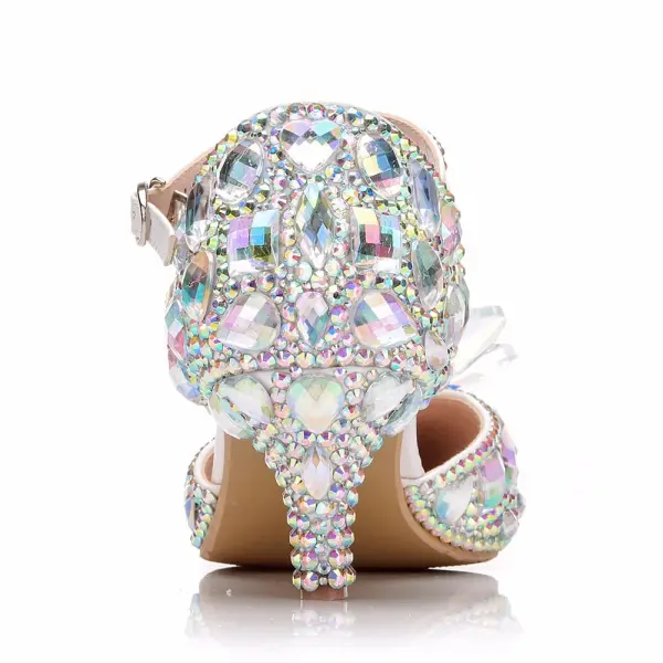 Amazing / Unique Silver Wedding Shoes 2018 Buckle Crystal Rhinestone 5 cm Stiletto Heels Pointed Toe Wedding High Heels