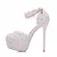 Modern / Fashion White Wedding Shoes 2018 Lace Flower Rhinestone Ankle Strap 14 cm Stiletto Heels Round Toe Wedding High Heels