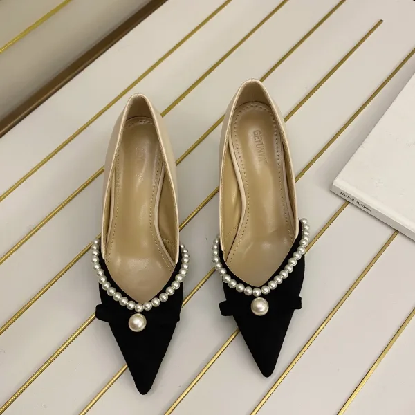 Elegante Beige Abend Perle Pumps 2021 7 cm Stilettos Spitzschuh Pumps Hochhackige