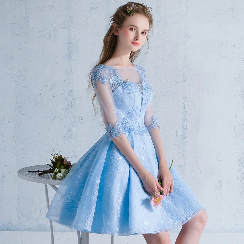 chinese dress ladies A-line Blue Long Sleeves Party Dress,Blue Homecoming Dress Y6045 –  Simplepromdress