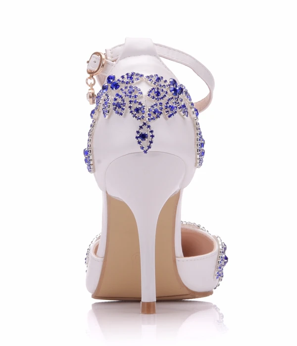 Schöne Weiß Brautschuhe 2018 Strass Knöchelriemen 9 cm Stilettos Spitzschuh Hochzeit Hochhackige