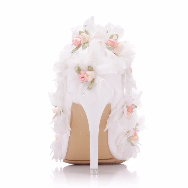 Elegant White Wedding Shoes 2018 Appliques Rhinestone 9 cm Stiletto Heels Pointed Toe Wedding Pumps