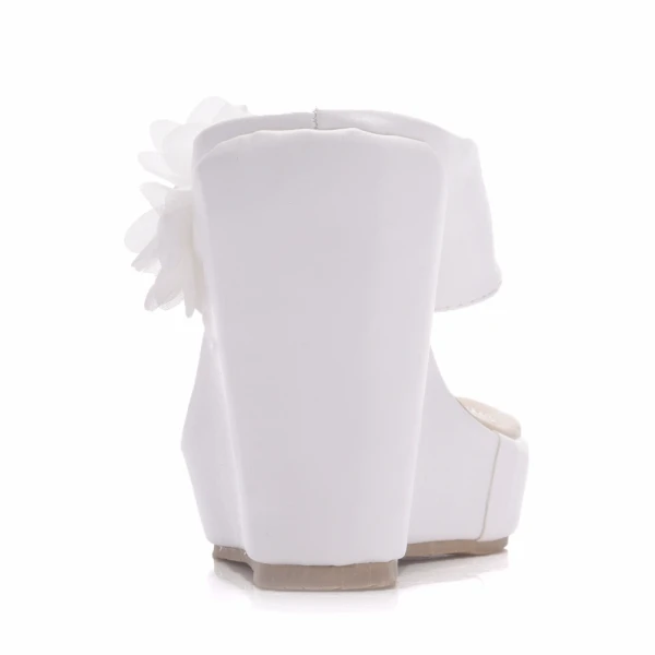 Moderne / Mode Blanche Plage Chaussures Femmes 2018 Appliques Compensées Pantoufle & Tongs