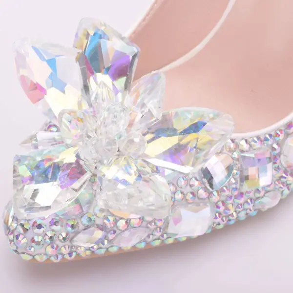 Błyszczące Srebrny Buty Ślubne 2018 Kryształ Rhinestone 9 cm Szpilki Okrągłe Toe Ślub Czółenka