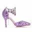 Charmant Lila Brautschuhe 2018 Kristall Knöchelriemen 9 cm Stilettos Spitzschuh Hochzeit Hochhackige