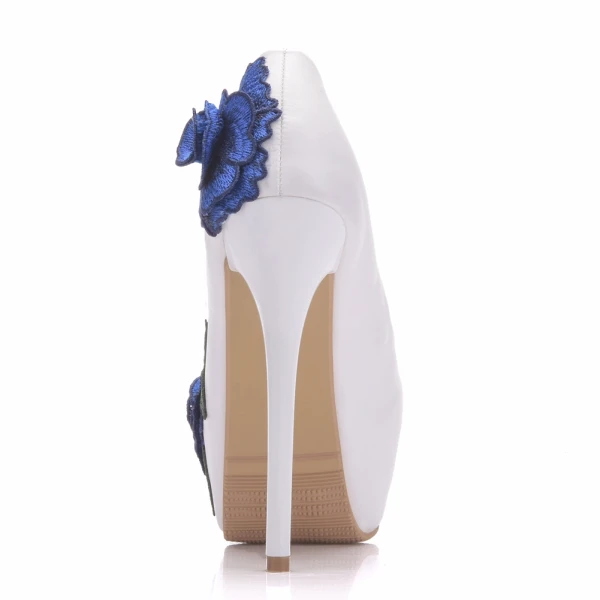 Fine Hvit Brudesko 2018 Appliques Blonder 14 cm Stiletthæler Rund Tå Bryllup Pumps