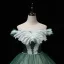 Elegant Dark Green Prom Dresses 2022 Ball Gown Off-The-Shoulder Short Sleeve Sequins Backless Pearl Bow Floor-Length / Long Formal Dresses