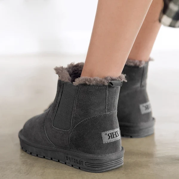 Modern / Fashion Womens Boots 2017 Black Suede Ankle Leather Casual Winter Flat Snow Boots