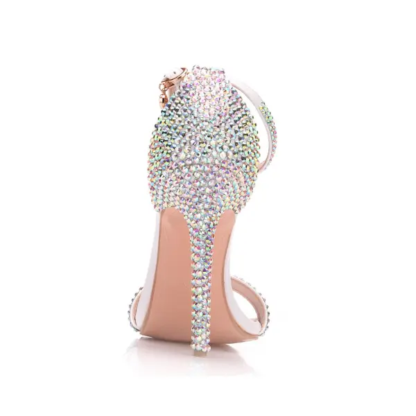 Schöne Weiß Brautschuhe 2018 Strass Knöchelriemen 11 cm Stilettos Peeptoes Hochzeit Hochhackige