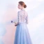 Chic / Beautiful Sky Blue Prom Dresses 2018 A-Line / Princess Lace Flower High Neck 1/2 Sleeves Floor-Length / Long Formal Dresses