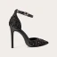 Charmant Schwarz Abend Perlenstickerei Pailletten Sandalen Damen 2021 Leder Knöchelriemen 10 cm Stilettos Spitzschuh Pumps Hochhackige