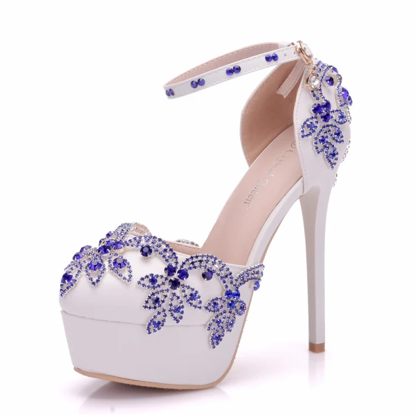 Chic / Beautiful Royal Blue Wedding Shoes 2018 Rhinestone 14 cm Stiletto Heels Round Toe Wedding High Heels