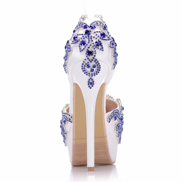 Charmant Königliches Blau Brautschuhe 2018 Kristall Strass 14 cm Stilettos Runde Zeh Hochzeit Hochhackige