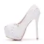Chic / Beautiful White Wedding Shoes 2018 Lace Pearl Rhinestone 14 cm Stiletto Heels Round Toe Wedding Pumps