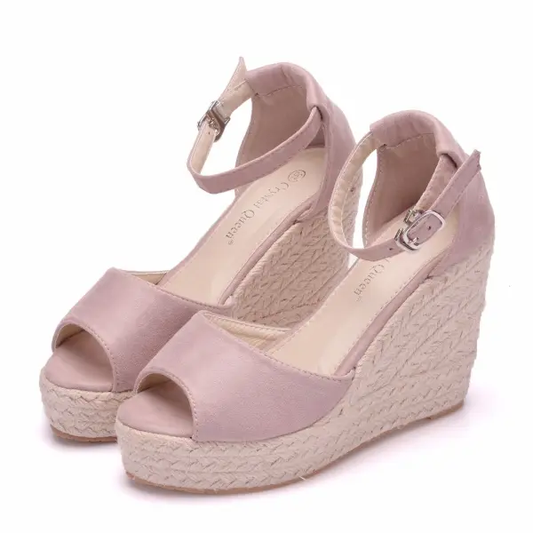 Böhmen Schwarz Strand Sommer Sandalen Damen 2018 Knöchelriemen 9 cm Keilabsatz Peeptoes Sandaletten